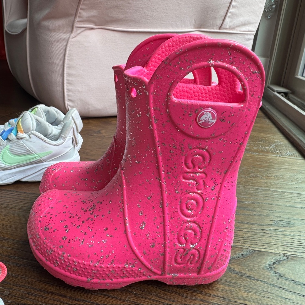 CROCS Handle It Pink and Silver Speckles - Rain Boots